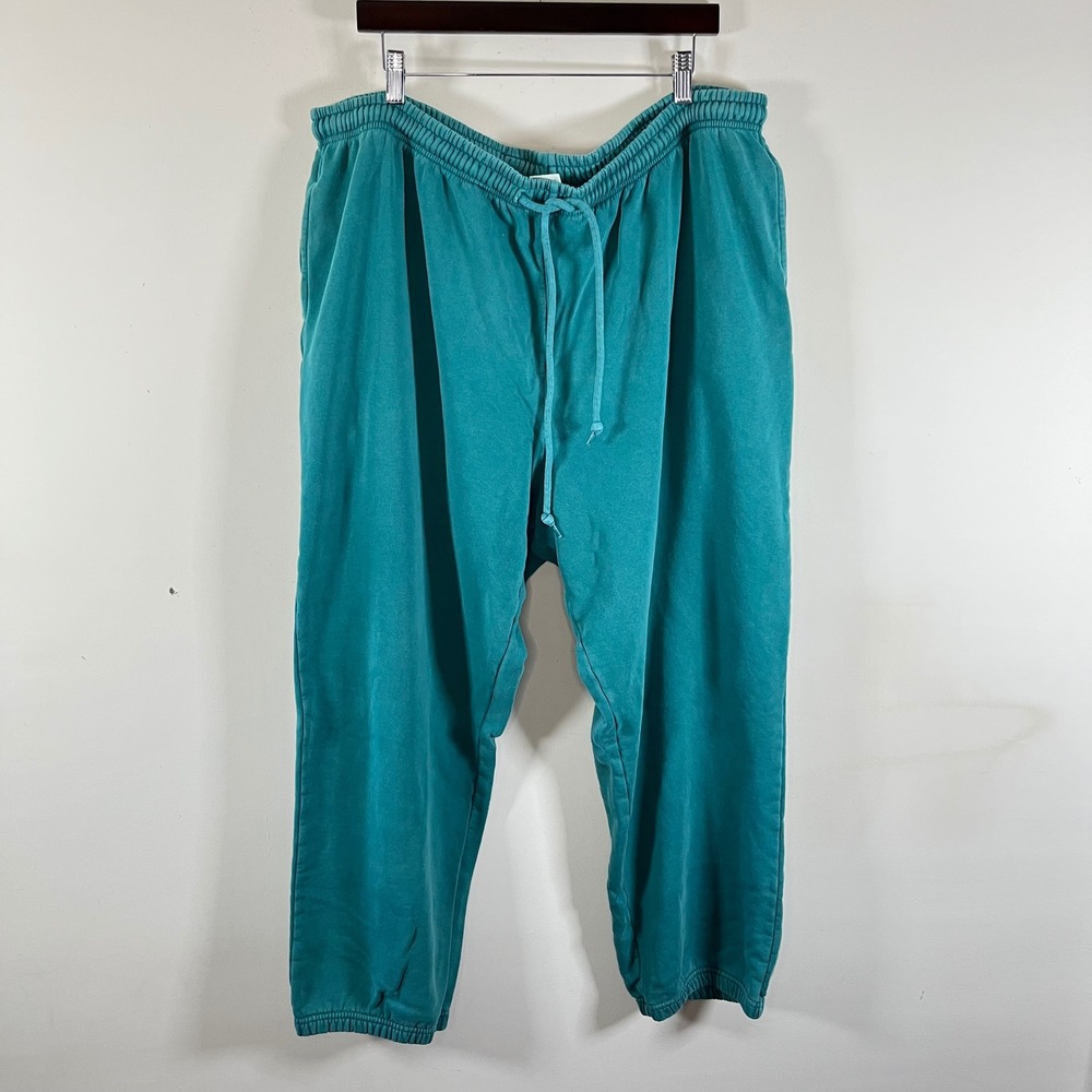 Lucy & Yak Organic Cotton Teal Jogger Sweatpants Drawstring Waist Womens 2x